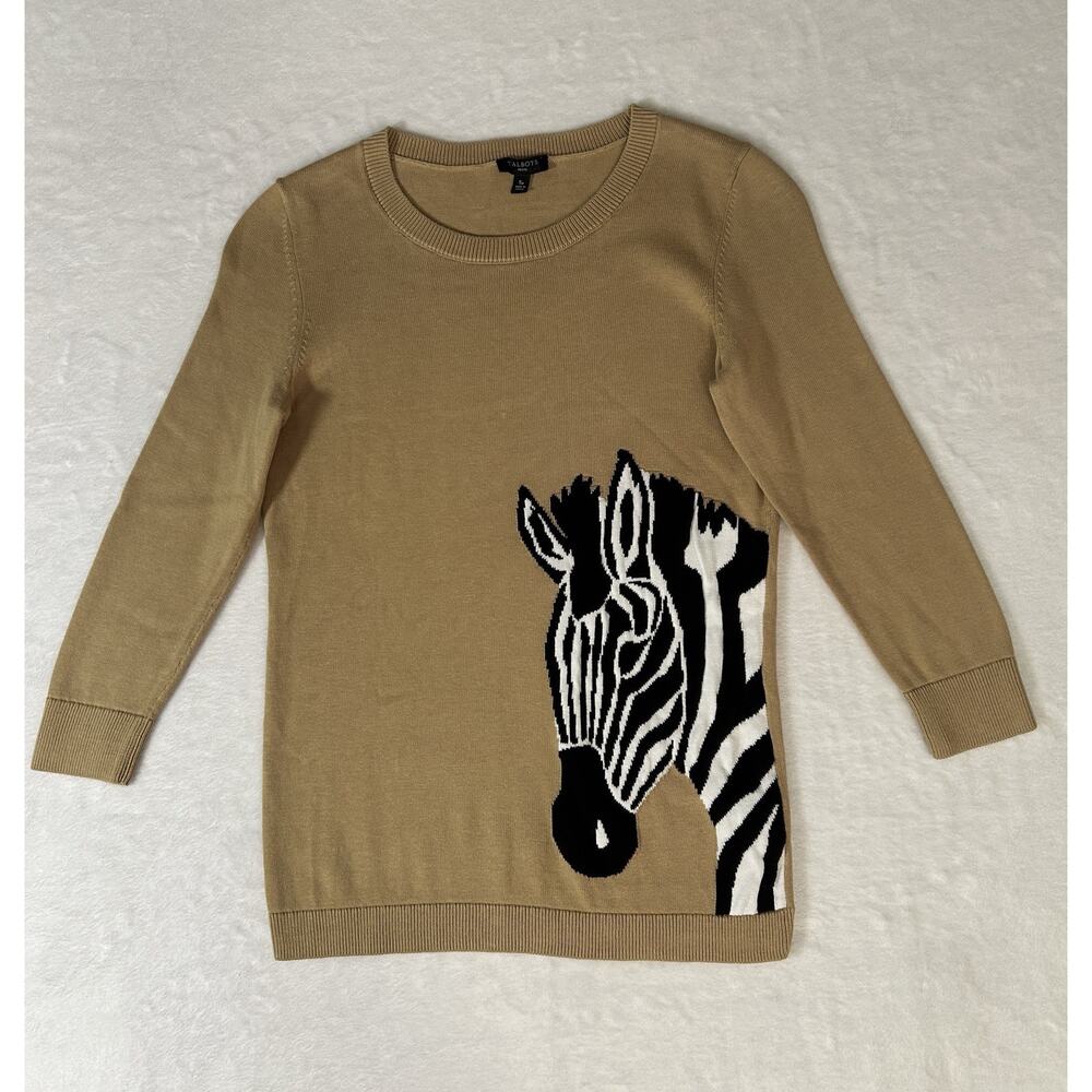 Talbots Zebra Knit Sweater Size SP Safari Preppy Prep Teacher Coastal Grandma